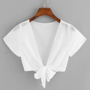 Very sheer soft tied front crop top